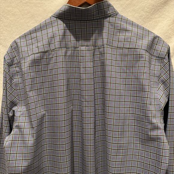 LL Bean Shirt Mens Medium Tall Blue Cotton Plaid Button Down Traditional Fit - Picture 8 of 11